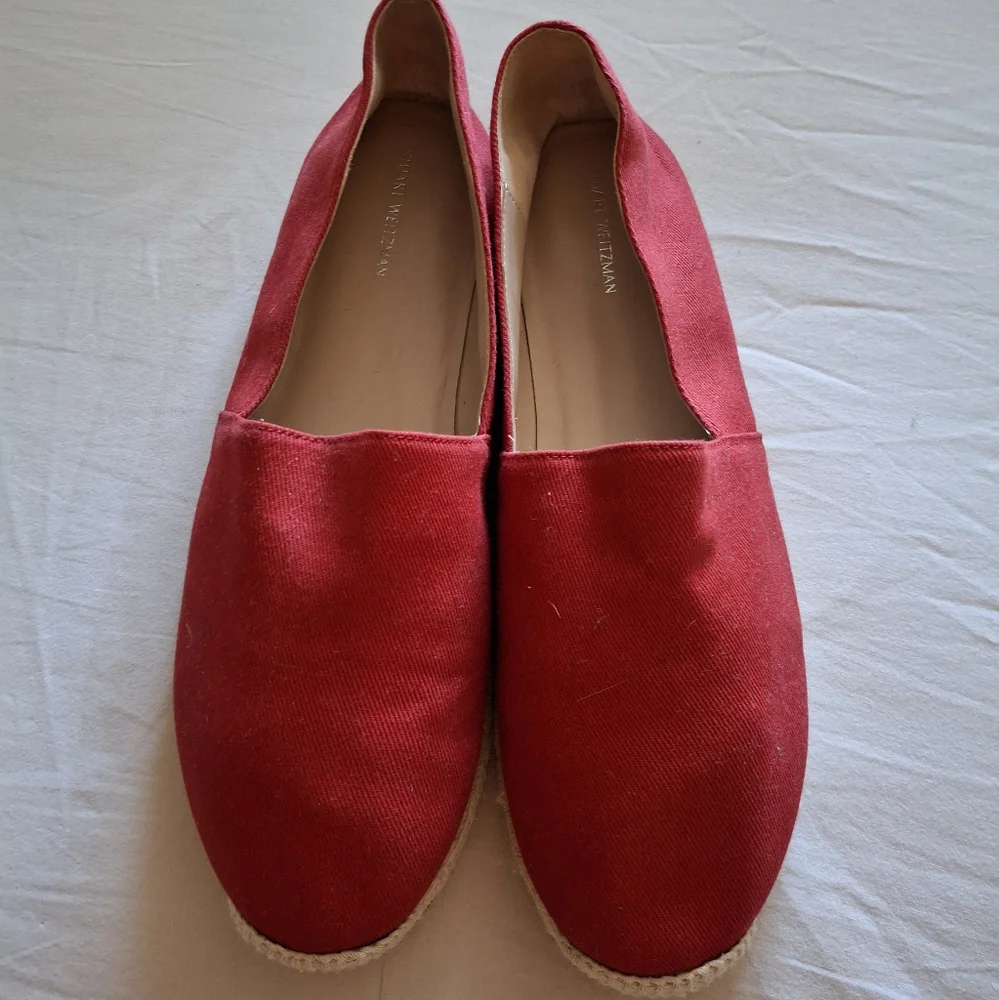 Stuart Weitzman Red Canvas Espadrille Slip-Ons